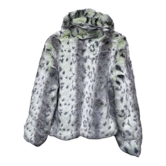 Neckworks Green Leopard FAUX FUR Jacket Coat Super Soft Size Large - Picture 2 of 6